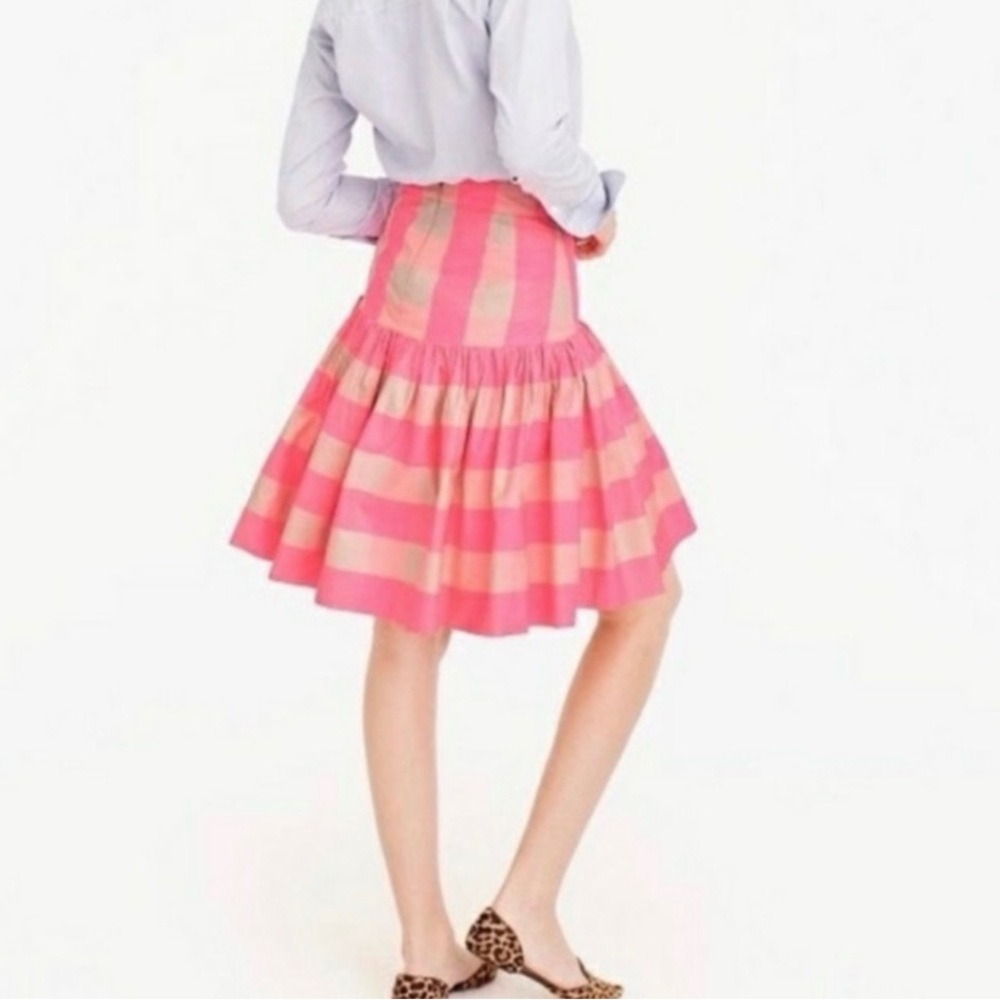 J. Crew neon pink tan check plaid taffeta party twirl skirt 12 - Picture 5 of 12